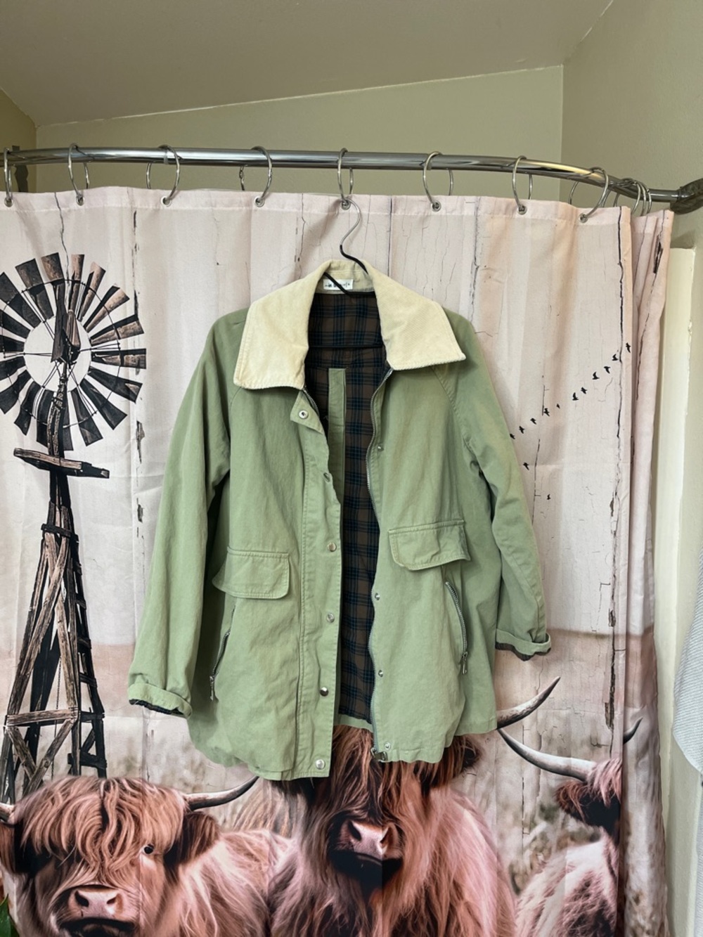 Utility Jacket with corduroy Collar - Sage Green